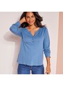 Blancheporte Jednofarebné tričko s tuniským výstrihom a dlhými rukávmi modrá 048