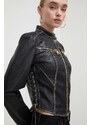 Kožená bunda Versace Jeans Couture dámska, čierna farba, prechodná, 76HAVP00 CPW00