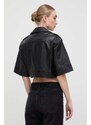 Kožená bunda Versace Jeans Couture dámska, čierna farba, prechodná, 76HAVP02 CP009