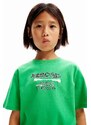 Detské bavlnené tričko Desigual zelená farba, s potlačou