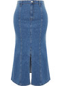 Trendyol Curve Blue Front Slit Detailed Midi Denim Skirt