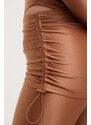 Šortky adidas by Stella McCartney dámske, hnedá farba, jednofarebné, vysoký pás, IN3646