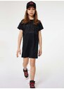 Dievčenské bavlnené šaty HUGO čierna farba, mini, rovný strih