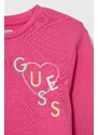 Detská bavlnená mikina Guess ružová farba, s nášivkou