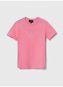 Detské bavlnené tričko Emporio Armani ružová farba