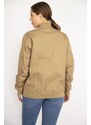 Şans Women's Camel Plus Size Front Zippered Pocket Detailed Unlined Coat