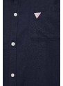Ľanová košeľa Guess tmavomodrá farba, voľný strih, s klasickým golierom, F4GH00 WG3L0