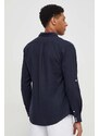 Ľanová košeľa Guess tmavomodrá farba, voľný strih, s klasickým golierom, F4GH00 WG3L0