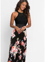bonprix Maxi šaty s kvetovanou potlačou a čipkou, farba čierna