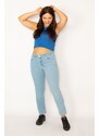 Şans Women's Plus Size Blue Lycra 5 Pockets Jeans Trousers
