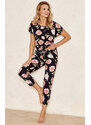 Taro Dámske bavlnené pyžamo s kvetmi Peony, Farba čierna