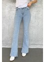 Madmext Women's Ice Blue Slit Lycra Flare Jeans
