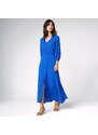 Blancheporte Jednofarebné dlhé šaty na gombíky modrá 044