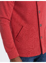 Ombre Clothing Pánska voľnočasová mikina s golierom na gombíky - červená melanž V3 OM-SSZP-0171