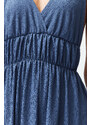 Trendyol Collection Indigová hladká sukňa nariasený remienok s výstrihom do V Maxi rebrovaný pružný