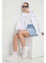Bunda Tommy Jeans dámska,biela farba,prechodná,DW0DW17747