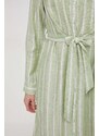 Ľanové šaty Mos Mosh zelená farba, midi, áčkový strih