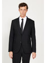ALTINYILDIZ CLASSICS Men's Black Regular Fit Wide Cut Monocollar Dobby Suit.