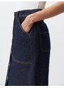 Jimmy Key Dark Indigo Blue Normal Waist Pocket Denim Maxi Skirt