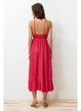 Trendyol Collection Fuchsiová hladká sukňa volánikový remienok s výstrihom do V Maxi rebrovaný pružný