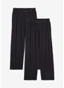 bonprix Široké 7/8 úpletové nohavice s vysokým pohodlným pásom, 2 ks, farba čierna