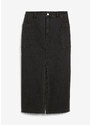 bonprix Džínsová sukňa s rozparkom, midi, farba čierna