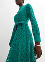 bonprix Košeľové šaty s čipkou, so spodnými šatami a šnúrkou na zaviazanie (3-dielne), farba zelená