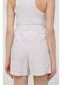 Bavlnené šortky Max Mara Leisure béžová farba,vzorované,vysoký pás,2416141038600