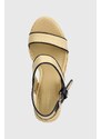 Sandále Tommy Hilfiger PLATFORM TH MONO RAFIA WEDGE béžová farba, FW0FW08052