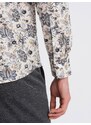 Ombre Clothing Béžovo šedá košeľa s kvetinovým vzorom V1 SHPS-0139