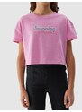 4F Dievčenské crop-top tričko z organickej bavlny - ružové