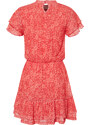 Trendyol Collection Červená špeciálna textúrovaná sukňa volánik s krátkym rukávom, stojačikom Golier Pružné pletené minišaty