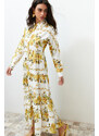 Trendyol Yellow Floral Woven Shirt Linen Look Dress