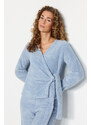 Trendyol Collection Svetlomodrý dvojradový golier Wellsoft súprava košeľa-nohavice pletené pyžamá