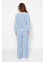 Trendyol Collection Svetlomodrý dvojradový golier Wellsoft súprava košeľa-nohavice pletené pyžamá
