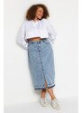 Trendyol Curve Modrá predná štrbinová džínsová sukňa