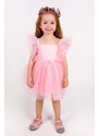 Le Mabelle Ružové dievčenské šaty s tylovými ramenami - Caroline