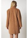 Happiness İstanbul Women's Biscuit Rabbit Hair Look Oversize Coat