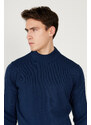 ALTINYILDIZ CLASSICS Men's Dark Blue Anti-Pilling Anti-Pilling Standard Fit Half Turtleneck Knitwear Sweater