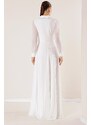 By Saygı Šifónové dlhé šaty s dvojitým náprsným výstrihom, detailne podšité, s rukávmi a sukňou