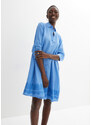bonprix Košeľové šaty z plátna, dierkovaná výšivka, farba modrá