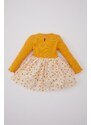 DeFacto Dievčenské kvetinové košieľkové šaty s dlhým rukávom C0536a524sp