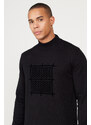 ALTINYILDIZ CLASSICS Men's Black Standard Fit Normal Cut Half Turtleneck Cotton Knitwear Sweater.
