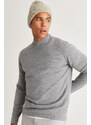 AC&Co / Altınyıldız Classics Men's Gray Melange Anti-Pilling Standard Fit Normal Cut Half Turtleneck Knitwear Sweater.
