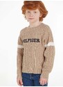 Detský sveter Tommy Hilfiger béžová farba, tenký