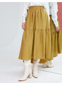 Koton Midi Skirt with Ruffles, Textured Asymmetrical Cut