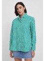 Bavlnená košeľa Tommy Hilfiger dámska,zelená farba,voľný strih,s klasickým golierom,WW0WW41854