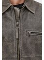 Kožená bunda Samsoe Samsoe SATOM pánska, šedá farba, prechodná, M24100031
