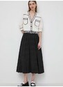Bavlnená sukňa Karl Lagerfeld čierna farba, maxi, áčkový strih