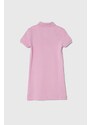 Dievčenské bavlnené šaty Lacoste ružová farba, mini, rovný strih